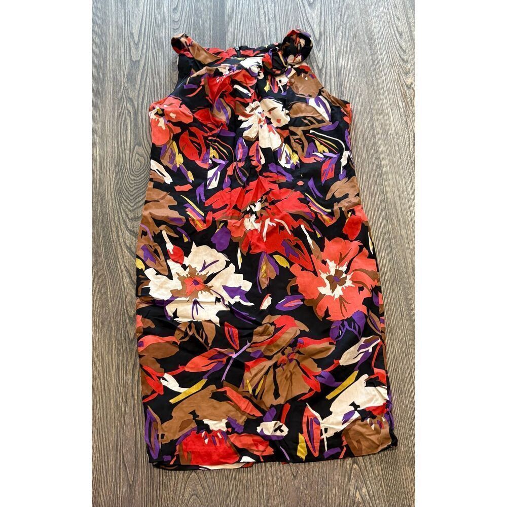 Anne Klein Sheath Dress Floral Print Sleeveless Cotton Lined Multicolor Size 14
